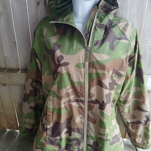 Women's LL Bean Hooded Discovery Rain Jacket Camo XS